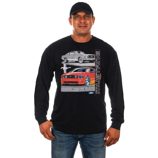 JH DESIGN GROUP Mens Ford Mustang Long Sleeve Crew Neck T-Shirt Front Back & Sleeve Logos 